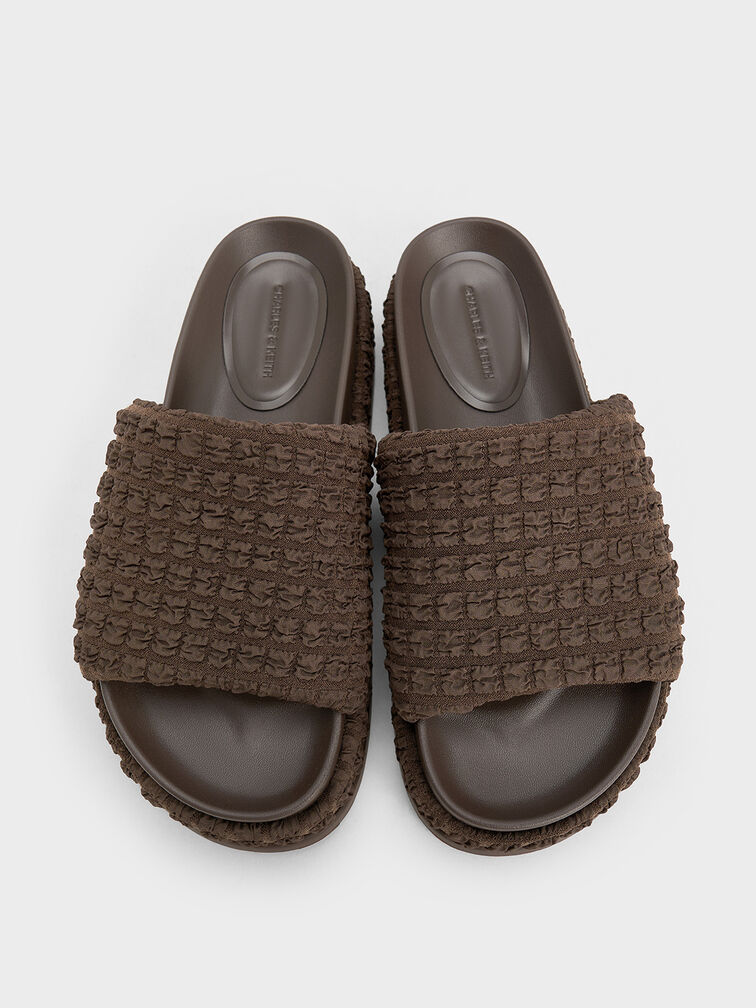 Loren Texturierte Plateausandalen, Dunkelbraun, hi-res