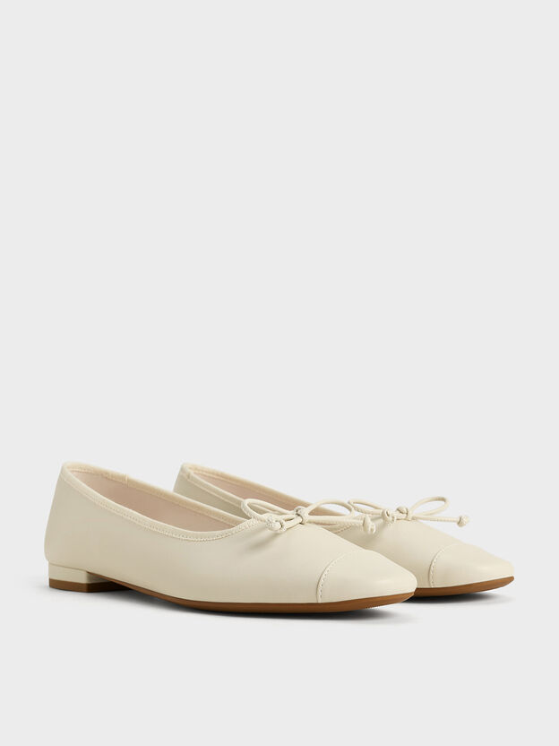 Flache Ballerinas mit Schleife, Kreidewei&szlig;, hi-res