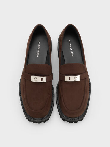 Lando Faux Suede Metallic-Accent Platform Loafers, Dark Brown Textured, hi-res