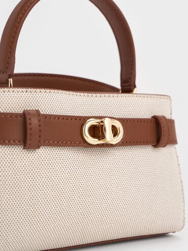 Sac &agrave; main en toile bicolore Aubrielle, Toile taupe, hi-res