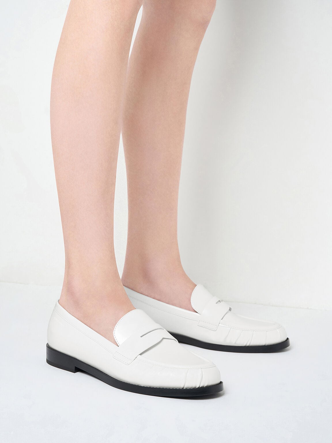 White Ruched Penny Loafers - White - Sale - CHARLES & KEITH ES