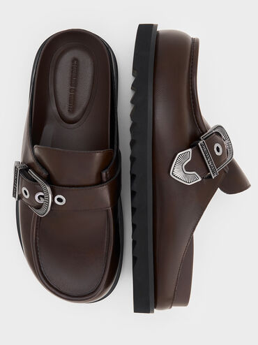 Kirke Buckle-Strap Flatform Mules, Dark Brown, hi-res