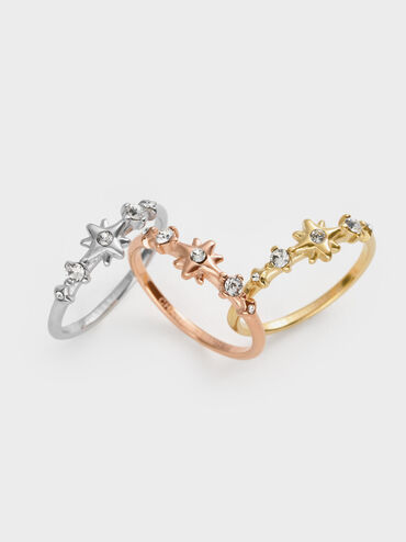 Everest Crystal Star Ring, Silver, hi-res