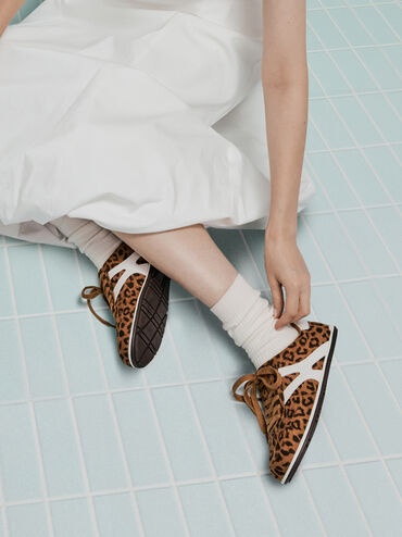 Faux Suede Leopard-Print Low-Top Sneakers, Animal Print Brown, hi-res