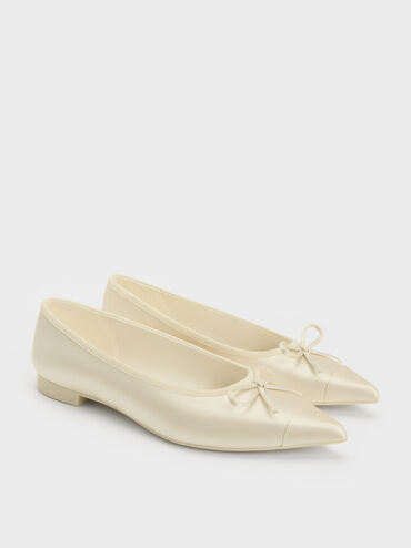 Briella Satin Cap-Toe Flats, Cream, hi-res