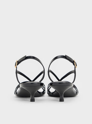 Strappy Kitten-Heel Sandals, Black Box, hi-res