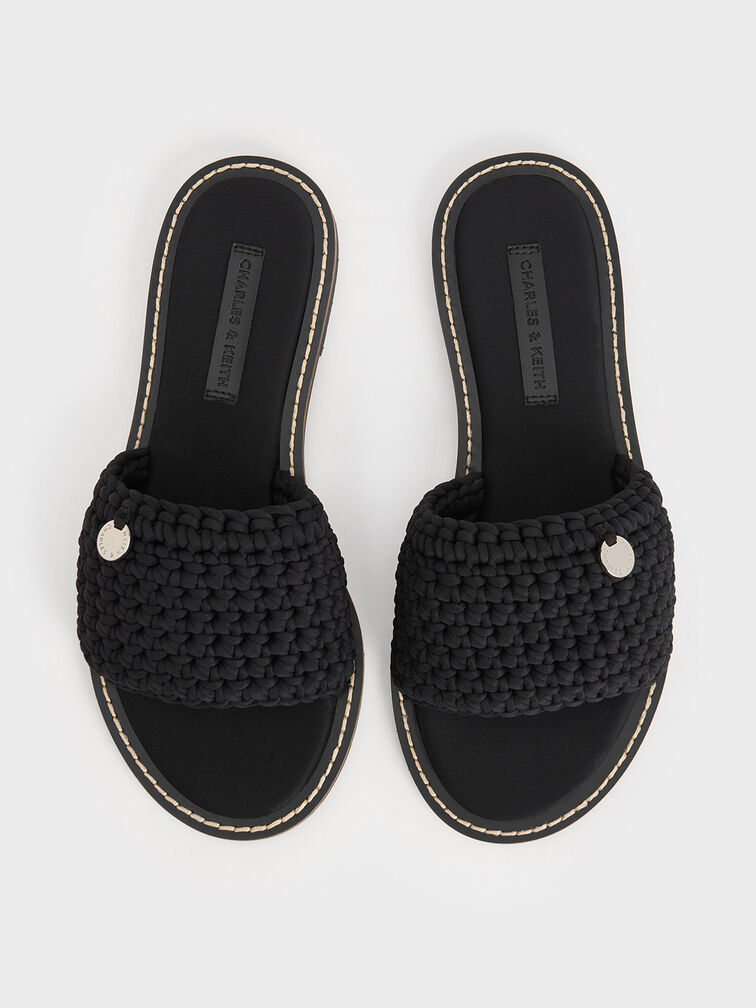Gewebte Slide-Sandalen, Schwarz mit Textur, hi-res