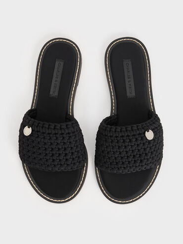 Gewebte Slide-Sandalen, Schwarz mit Textur, hi-res