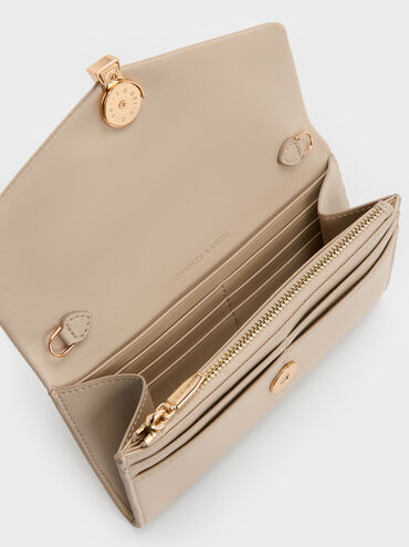 Lilibet Metallic-Accent Chain-Strap Long Wallet, Dusted Oat, hi-res