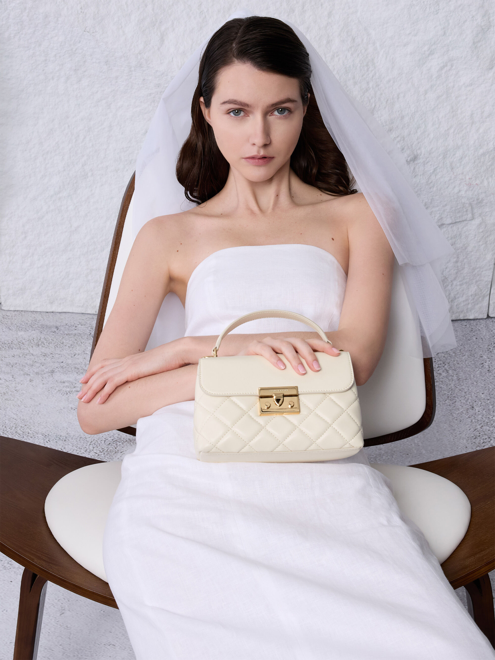Cream Alva Quilted Top Handle Bag - Cream - Bags - CHARLES & KEITH HR