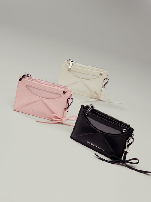 Hazel Bow Panelled Card Holder, Noir, hi-res
