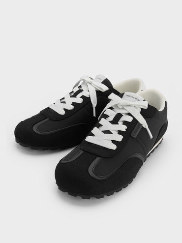 Sneakers aus Nylon mit Kontrast-Einsätzen und Schnürung, Schwarz mit Textur, hi-res