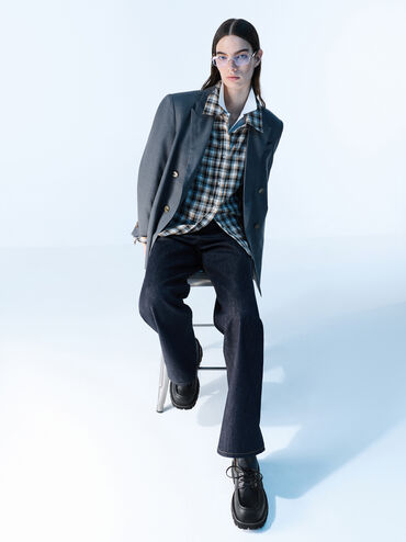 Ridged-Sole Boat Shoes, Black, hi-res