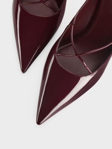 Scarpin com Tiras Transpassadas Envernizado, Borgonha, hi-res