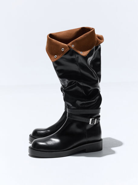 Botas altas Ellis con ca&ntilde;a fruncida plegable, Negro, hi-res