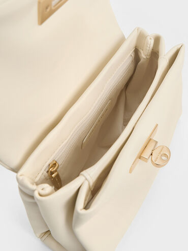 Bolsa tiracolo mini Kerry com alça de corrente, Creme, hi-res