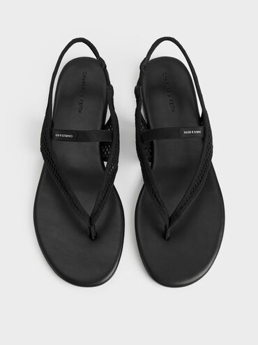 Ellory thong-slingback-sandaler i mesh, Sort tekstureret, hi-res