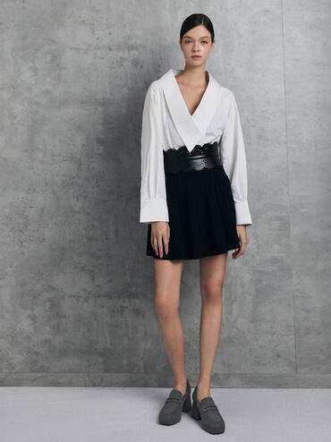 Décolleté stile mocassino in feltro con tacco a blocco e suola platform, Grigio, hi-res