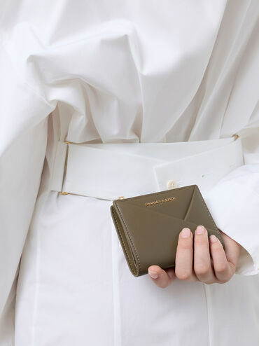 Midori Brieftasche mit geometrischem Muster und Reißverschluss, Deep Olive, hi-res