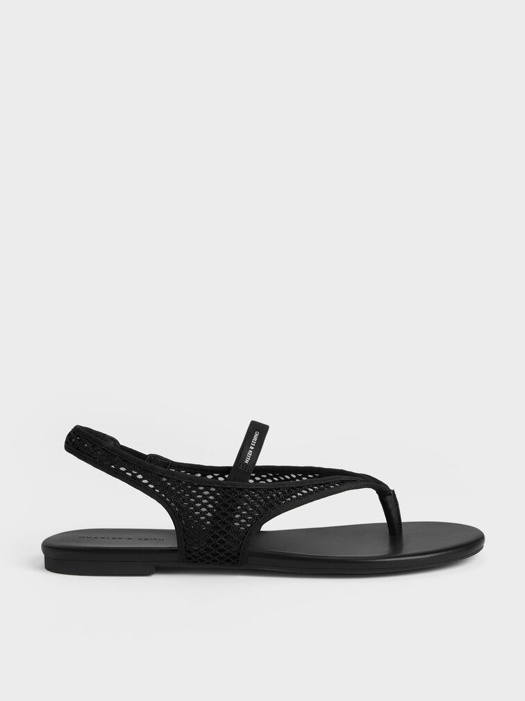 Ellory Slingback-Zehentrenner aus Mesh, Schwarz mit Textur, hi-res