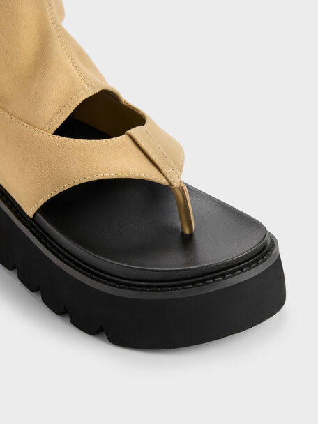 Sandalias tipo bota Laine con plataforma de ante sint&eacute;tico, Arena, hi-res