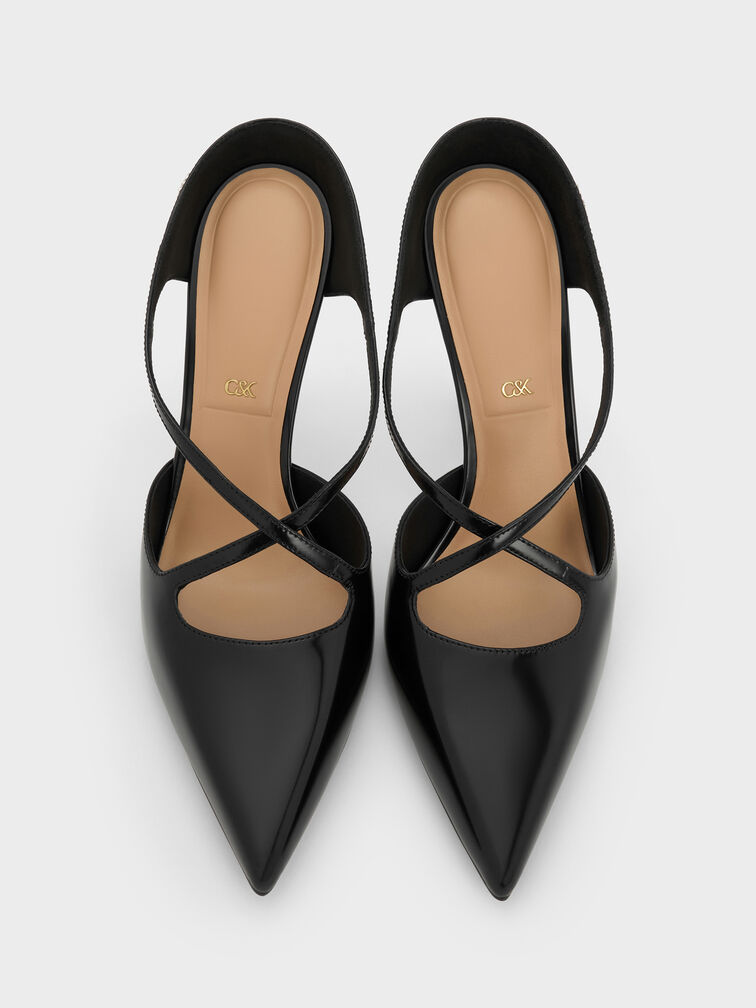 Mules en cuir à talon aiguille Kyra, Noir box, hi-res