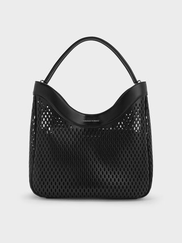 Juno Perforated Hobo Bag, Noir, hi-res