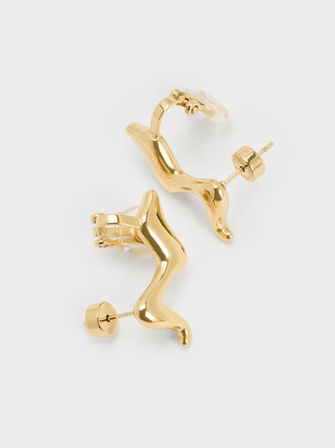 Emilia Wavy Stud Earrings, Gold, hi-res