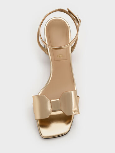Lu Metallic Leather Bow Heeled Sandals, Gold, hi-res