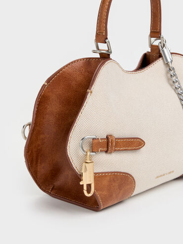 Tote bag Delfina in canvas con fibbie e catena, Multi, hi-res