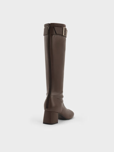 Gerry Buckled Block-Heel Knee-High Boots, Dark Brown, hi-res