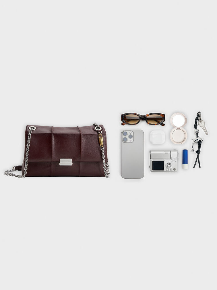Delfina Quilted Chain-Strap Shoulder Bag, Wineberry Red, hi-res