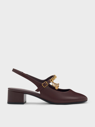 Mary Jane slingback-pumps med dobbeltk&aelig;de, Bourgogne, hi-res