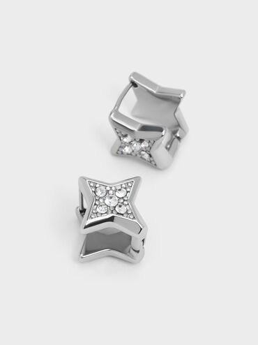 Everest Crystal Star Earrings, Silver, hi-res