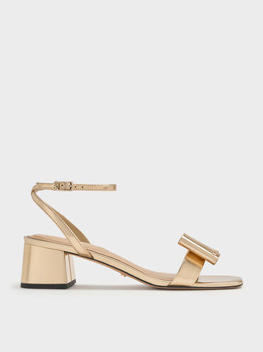 Lu Metallic Leather Bow Heeled Sandals, Gold, hi-res