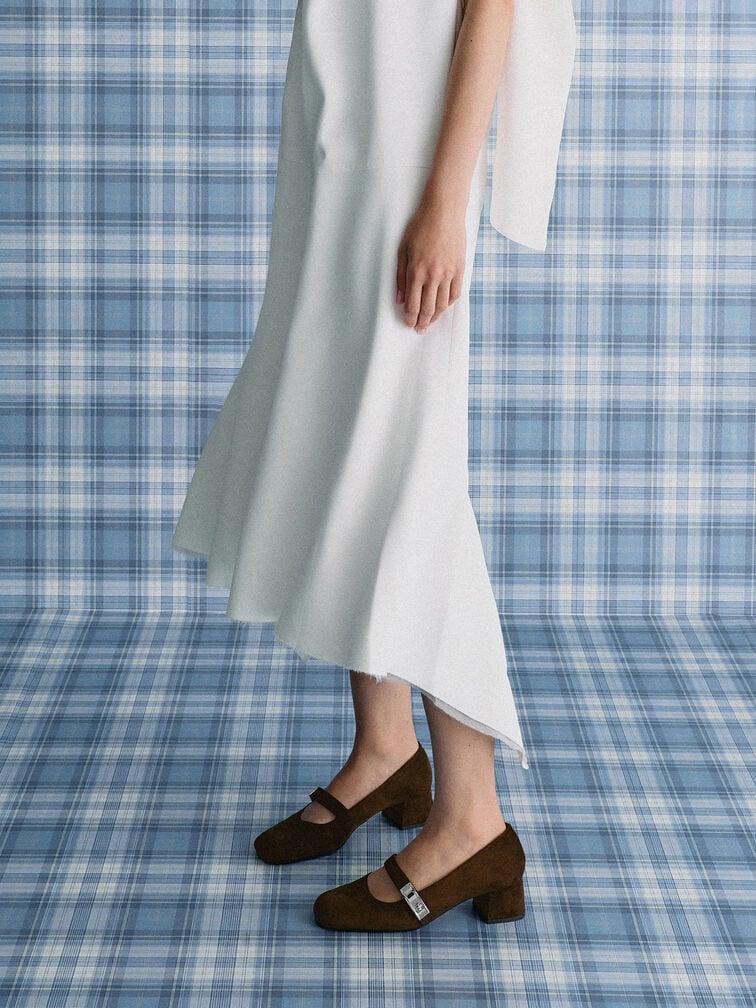 Lando Mary Jane Pumps aus Wildlederimitat mit Metallschnalle, Dark Brown Textured, hi-res