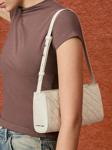 Torba na ramię Ivette Woven Elongated, Kremowy, hi-res
