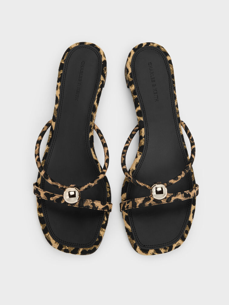 Sabot Georgie animalier con sfere metalliche e tacco, Stampa animalier naturale, hi-res