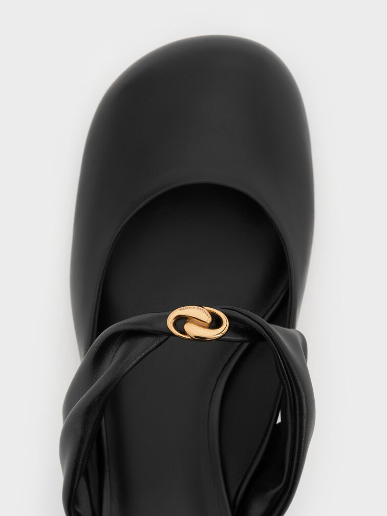 Mules &agrave; petits talons avec brides torsad&eacute;es et d&eacute;tails m&eacute;talliques, Noir, hi-res