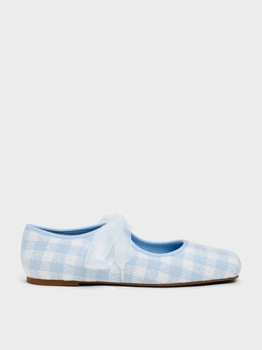 Camila Gingham Mary Jane Flats, Light Blue, hi-res