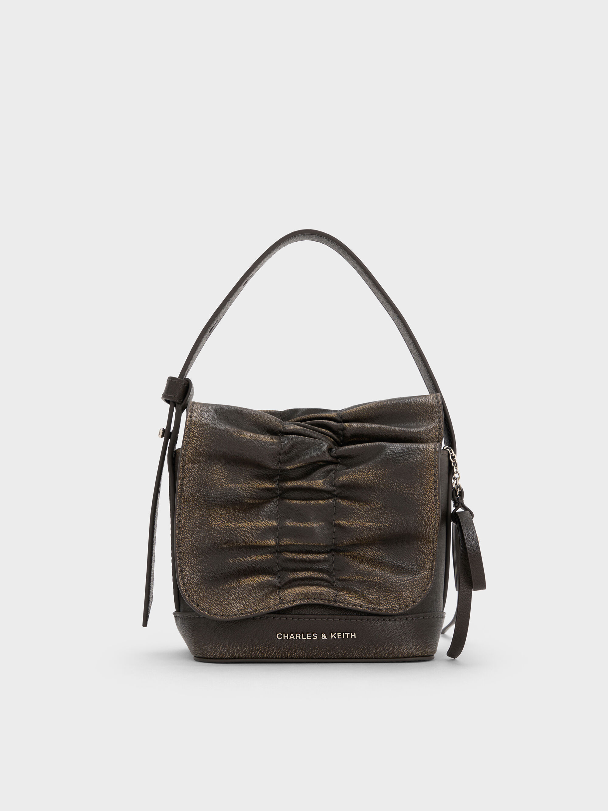 Burnished Brown Kadee Ruched Bow-Charm Mini Bag - Burnished Brown