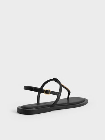 Chain-Link Thong Sandals, Black, hi-res