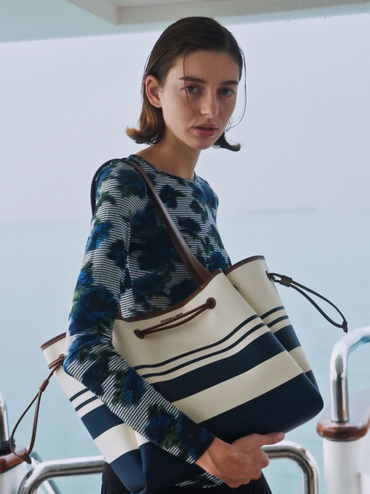 Hanya gestreepte canvas tas met trekkoord, Multi, hi-res