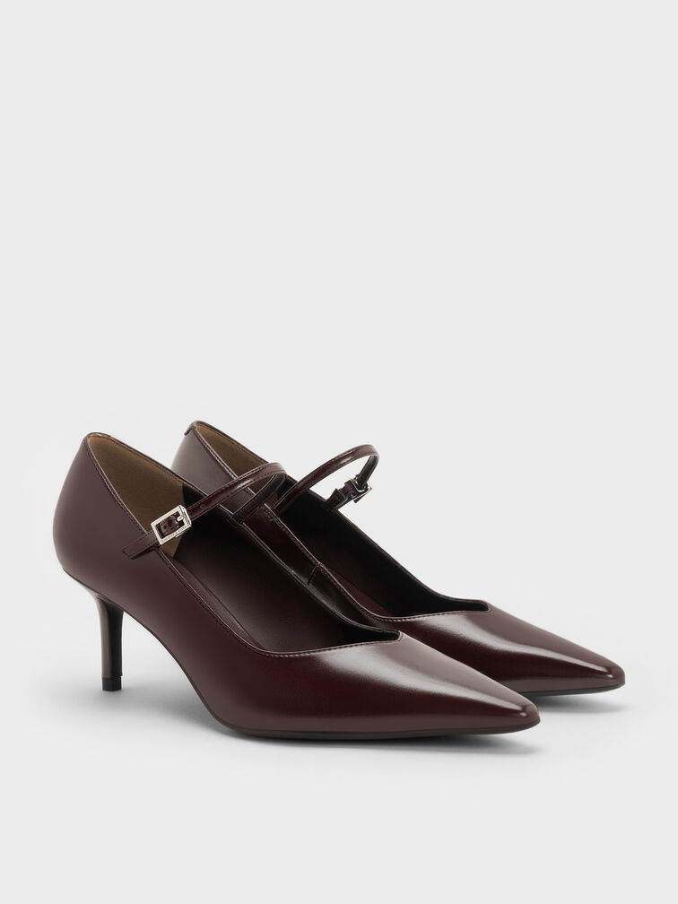 Pointed-Toe Stiletto-Heel Pumps, Maroon, hi-res