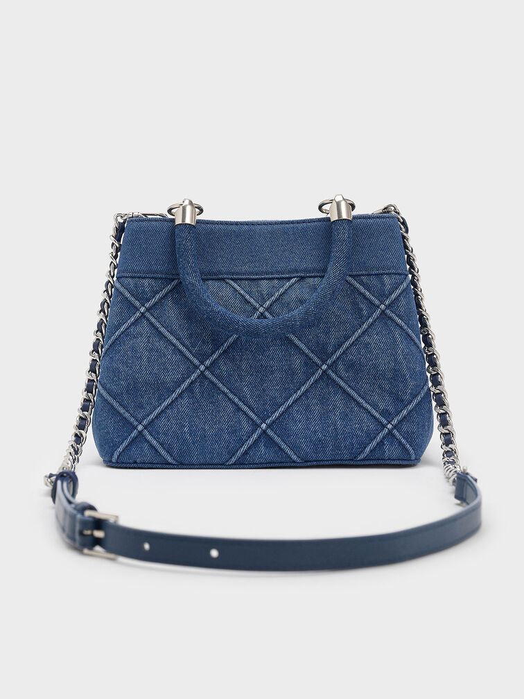 Eleni Denim Quilted Top Handle Bag, Denim Blue, hi-res