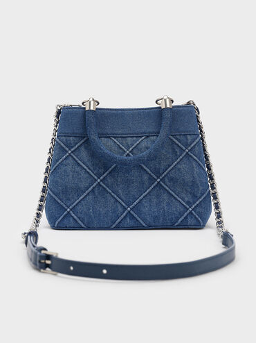 Eleni Denim Quilted Top Handle Bag, Denim Blue, hi-res