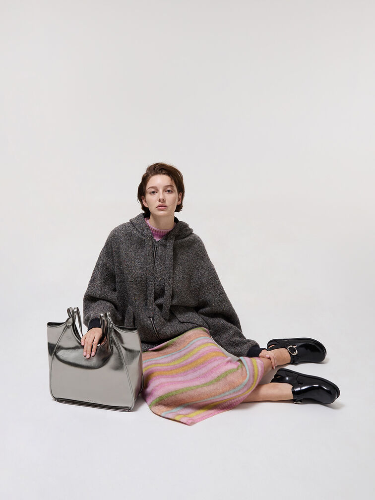 Sianna Metallic Crinkle-Effect Slouchy Tote Bag, Pewter, hi-res