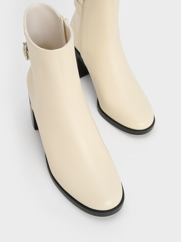 Side-Buckle Block Heel Ankle Boots, Chalk, hi-res