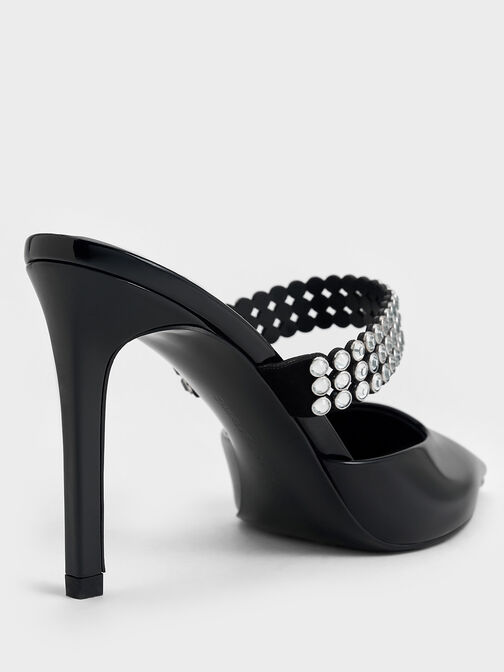 Patent Crystal-Embellished Heeled Mules, Black Patent, hi-res
