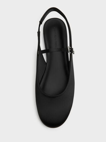 Ballerines slingback Imani en satin, Noir Textur&eacute;, hi-res